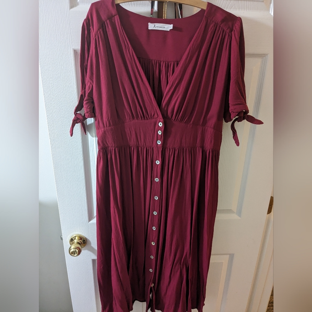 Wine red ANRABESS Women’s Casual V Neck Button Dress XL (size 16-18)